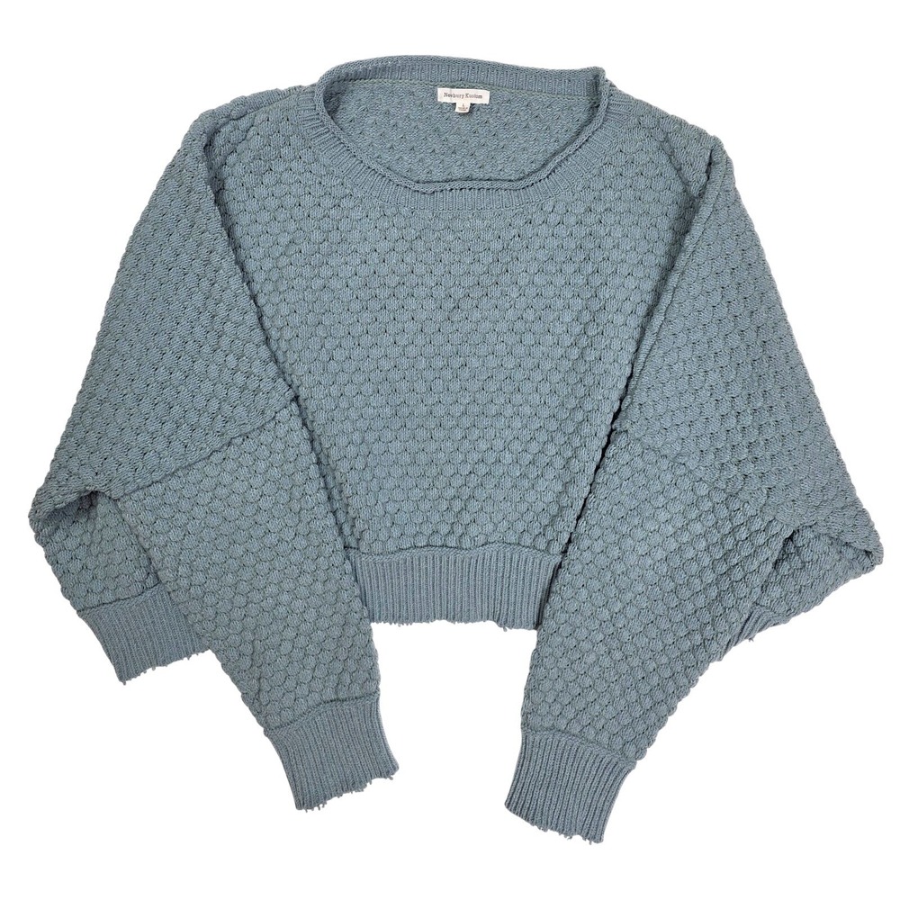 Newbury Kustom Blue Chunky Knit Oversized Cropped Sweater Women's Size Large